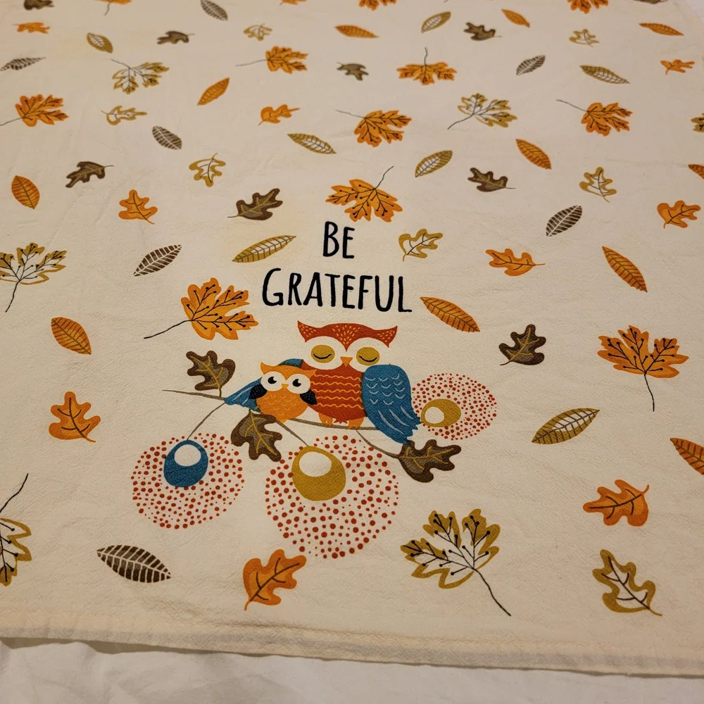 Be Grateful Owl Print Tea Towel